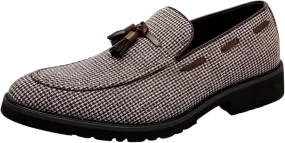 Santimon Men's Tassel Loafers Slip-on Dress Shoes Fashion Houndstooth Driving Shoes Classic Tuxedo Shoes Casual Shoes
