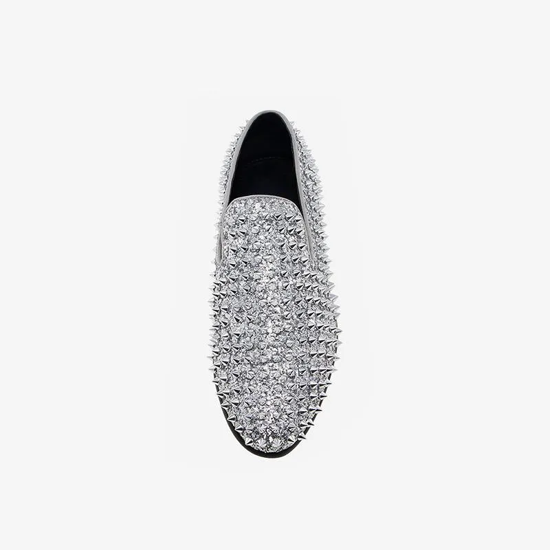 Sequined Glitter Spikes Rivets Loafer
