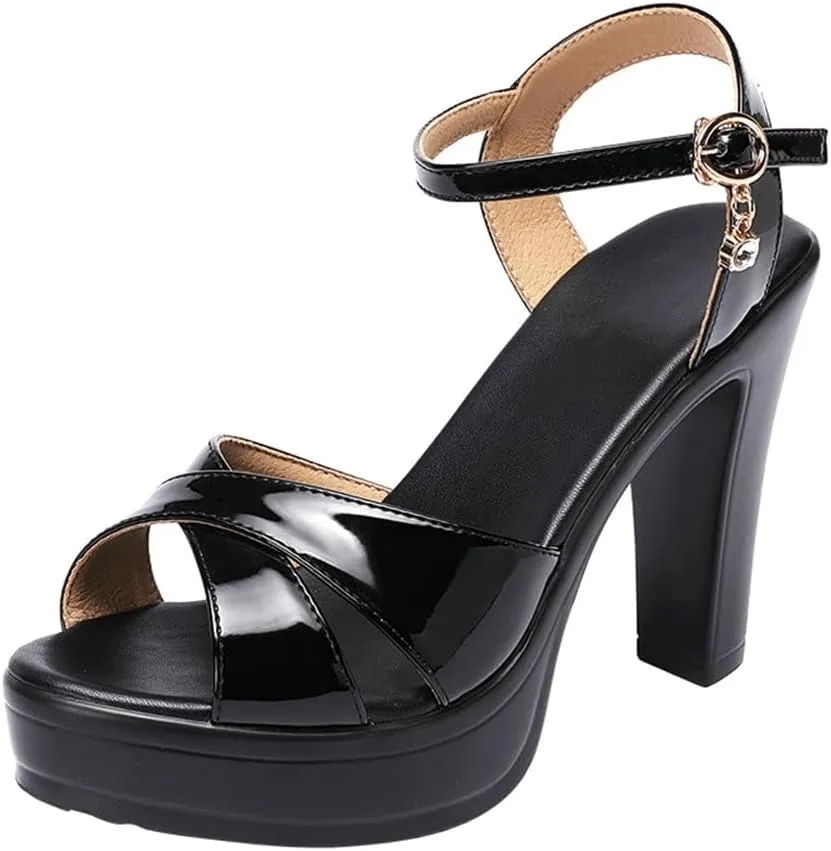 Summer Women Black Versatile Dress Shoes Fashionable Chunky Heels Sandals Elegant Platform High Heels for Prom