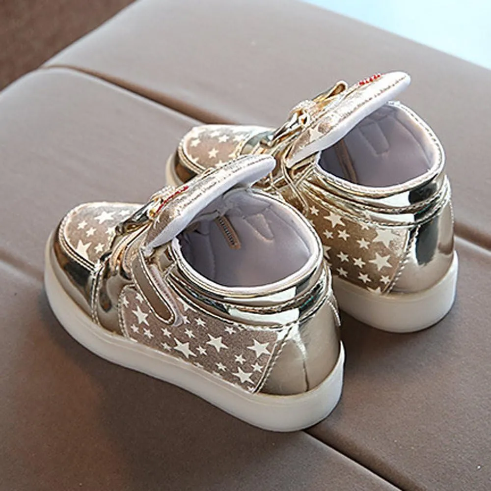Toddler Baby Girls Light Up Shoes Kids High Top Star LED Flashing Wide Sneakers Little Girl Fashion Non Slip Boots
