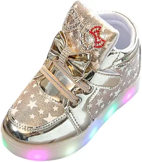 Toddler Baby Girls Light Up Shoes Kids High Top Star LED Flashing Wide Sneakers Little Girl Fashion Non Slip Boots