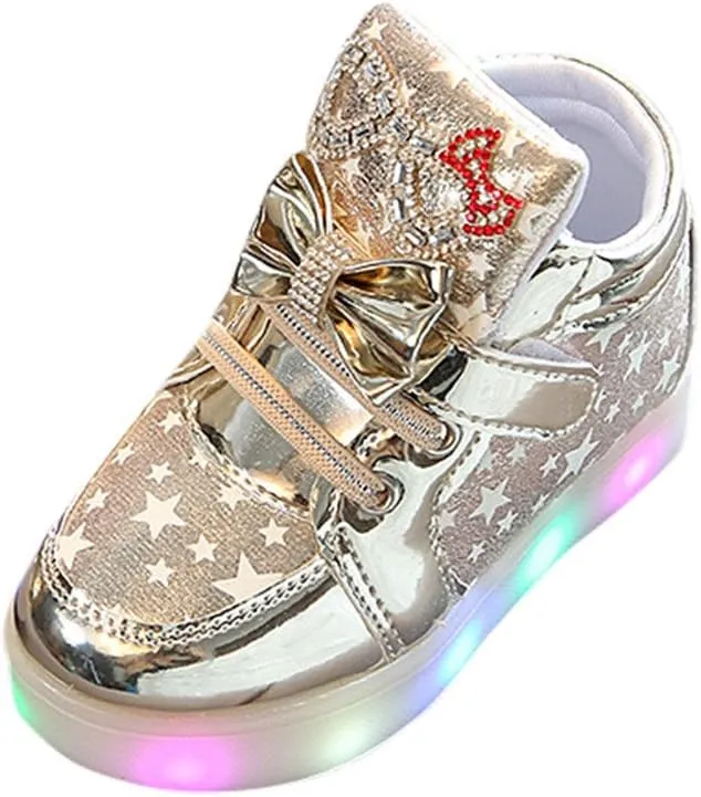 Toddler Baby Girls Light Up Shoes Kids High Top Star LED Flashing Wide Sneakers Little Girl Fashion Non Slip Boots