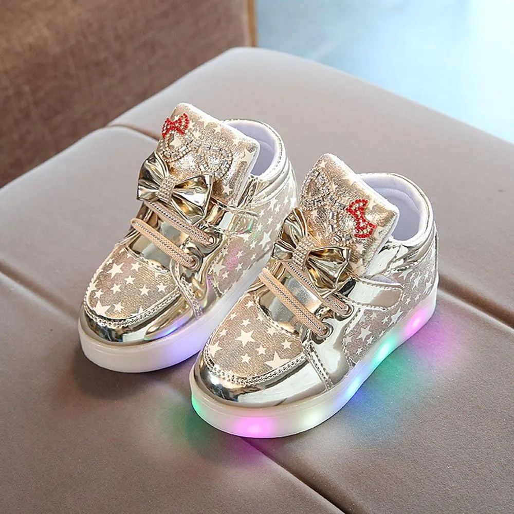 Toddler Baby Girls Light Up Shoes Kids High Top Star LED Flashing Wide Sneakers Little Girl Fashion Non Slip Boots