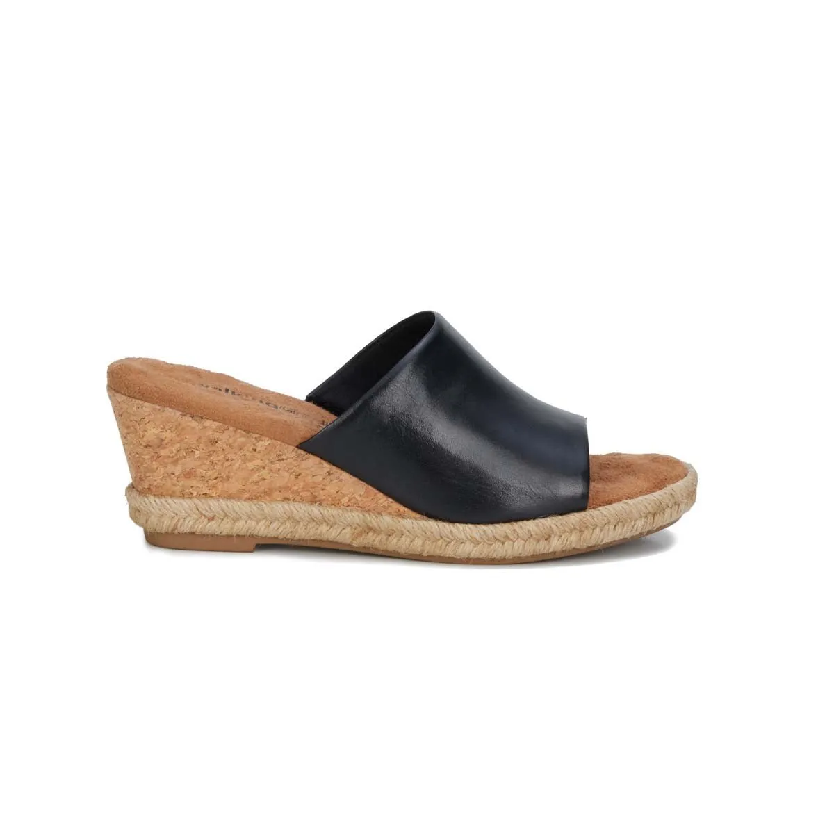 Walking Cradles Adele Women Wedge Slide Sandal In Black Nappa Leather