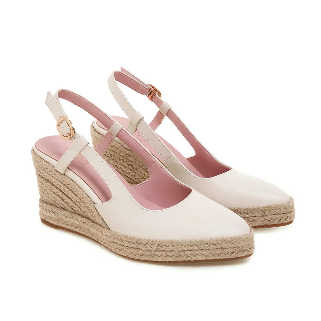 Women espadrille woven wedge heel buckle strap pointed closed toe sandals