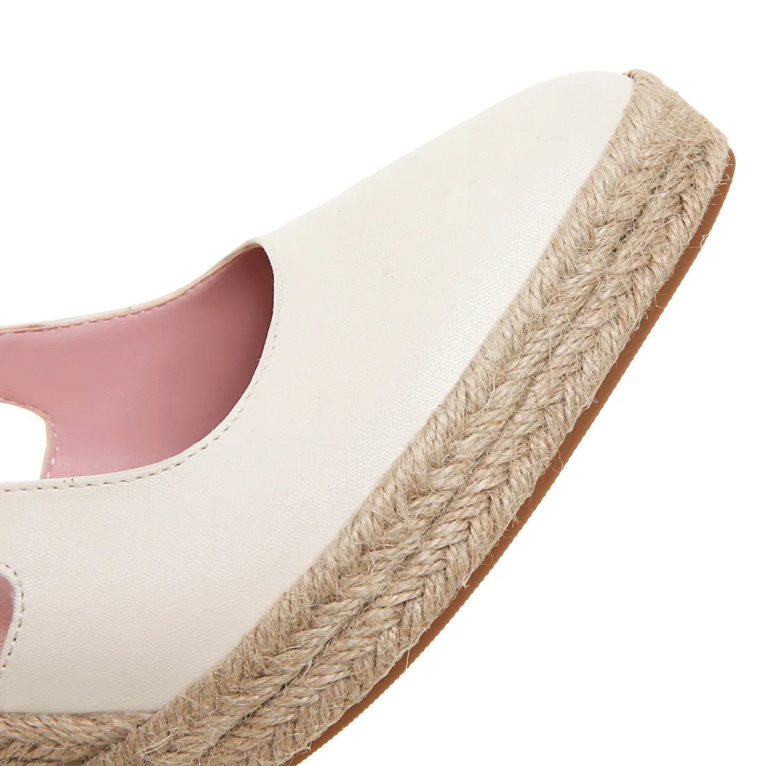 Women espadrille woven wedge heel buckle strap pointed closed toe sandals