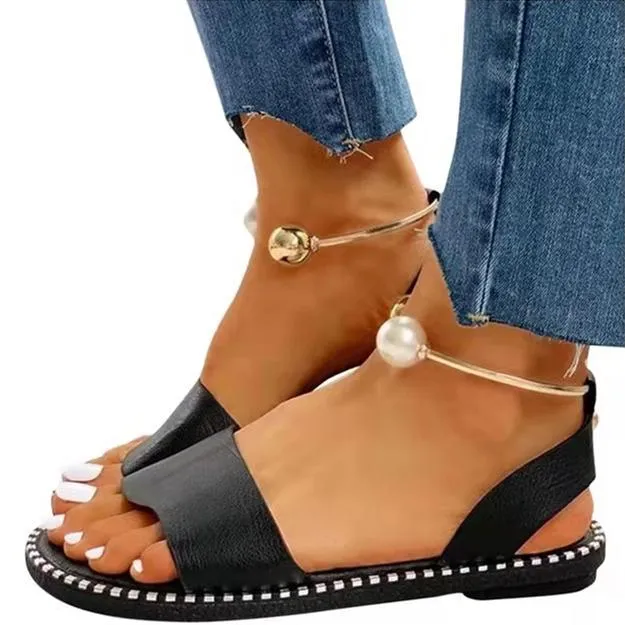 Women fashion slip on open toe flat rhinestone sandals