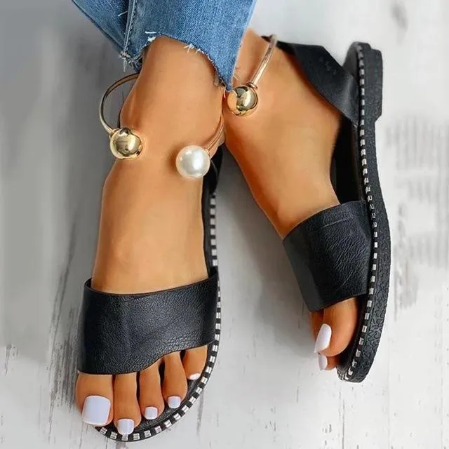 Women fashion slip on open toe flat rhinestone sandals
