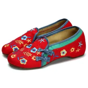 Women Shoes Embroidery Floral Slip On Soft Casual Flat Loafers