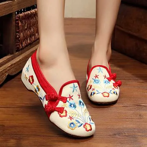 Women Shoes Embroidery Floral Slip On Soft Casual Flat Loafers