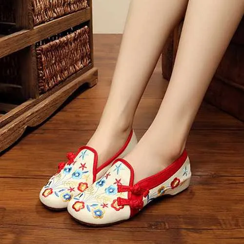Women Shoes Embroidery Floral Slip On Soft Casual Flat Loafers