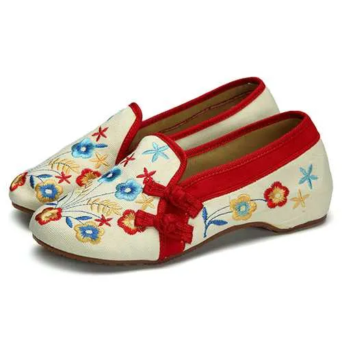 Women Shoes Embroidery Floral Slip On Soft Casual Flat Loafers