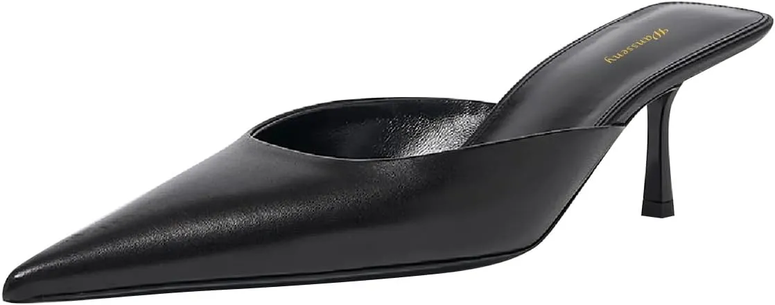 Women Stylish Pointed Toe Slip On Comfy Mules Low Kitten Heel Pumps Backless Ladies Casual Daily Slippers Size 4-16 US