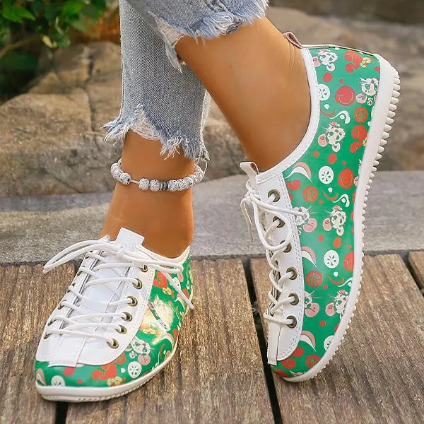 Women's Casual Ethnic Print Lace Up Flats 65891529S