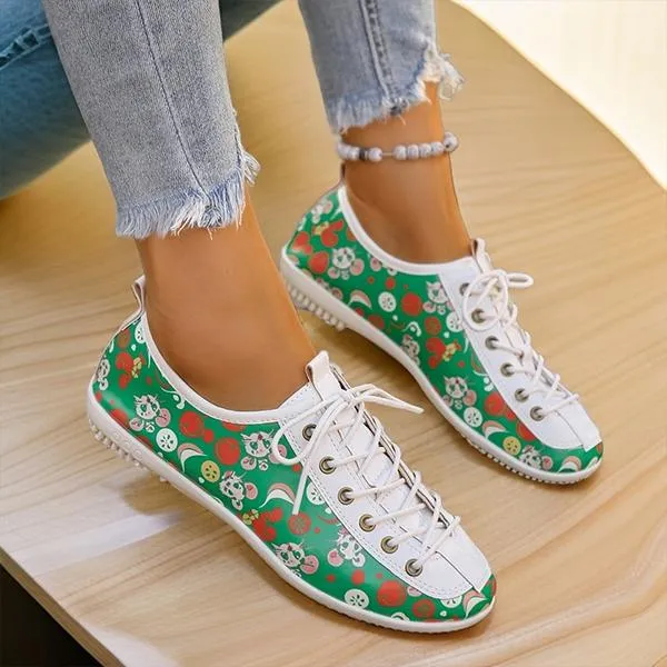 Women's Casual Ethnic Print Lace Up Flats 65891529S