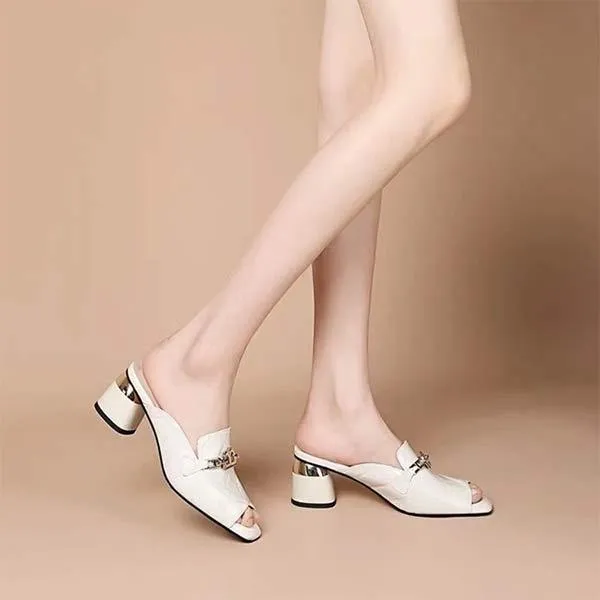 Women's Chunky Heel Peep Toe Mules 34283082C