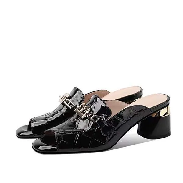 Women's Chunky Heel Peep Toe Mules 34283082C
