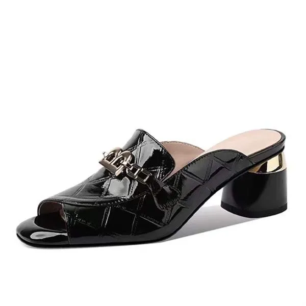 Women's Chunky Heel Peep Toe Mules 34283082C