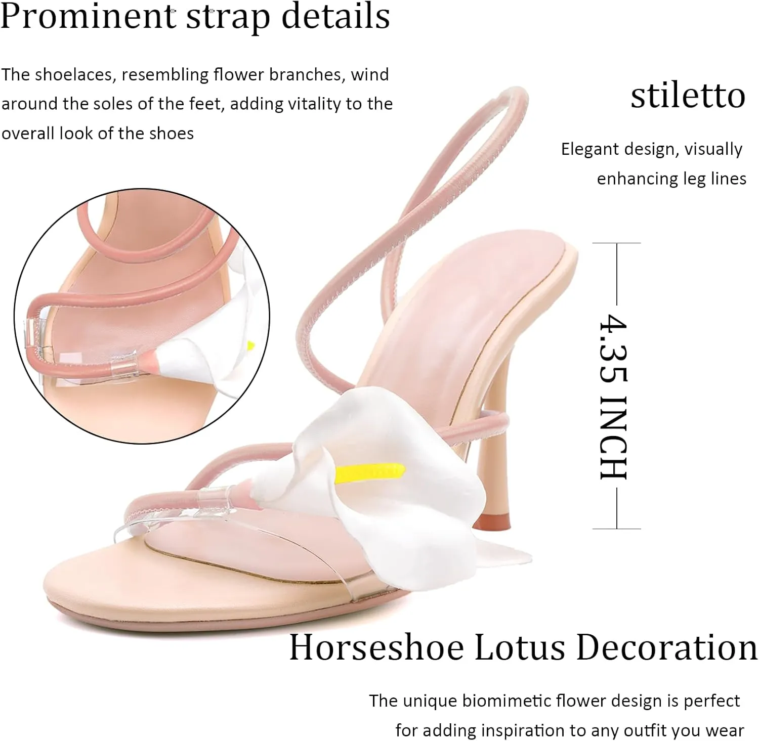 Women's Flower High Heels Open Toe Fine Heels Sexy Strappy Wedding Birthday Dress Heel Sandals