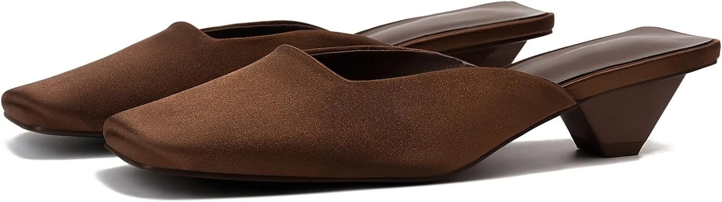 Women's Mules Low Heels Square Closed Toe Heel Comfortable Slip On Sandals Backless Dress Shoes