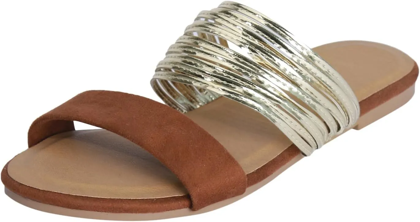 Women's Sandals Comfortable Soft Cushion Slide Sandals Dressy Summer Strappy Beach Slip On Flat Womens Sandals