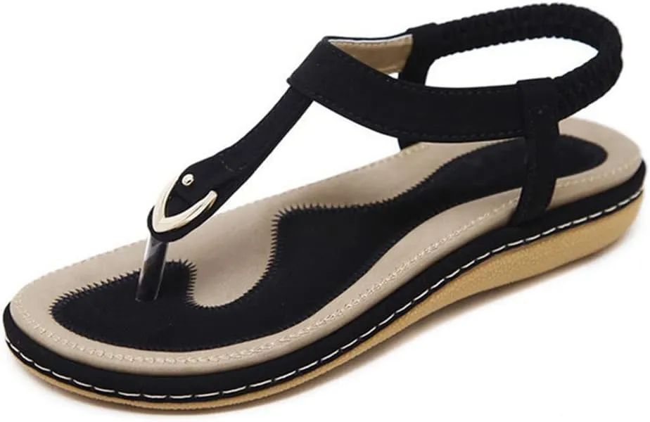 Youllyuu Women Bohemian Beach Flip Flops Soft Flat Sandals Plus Size Wedge Sandals